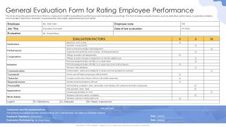 General Evaluation Form For Rating Employee Performance