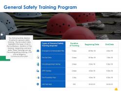 General safety training program ppt powerpoint presentation ideas deck