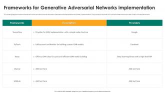 Generative Adversarial Networks Frameworks For Generative Adversarial Networks Implementation
