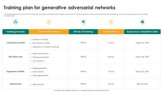 Generative Adversarial Networks Training Plan For Generative Adversarial Networks