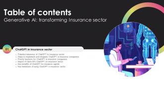 Generative AI Transforming Insurance Sector Table Of Contents ChatGPT SS V