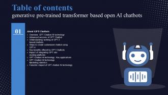 Generative Pre Trained Transformer Based Open AI Chatbots Table Of Contents ChatGPT SS V