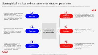 Geographical Market And Marketing Mix Strategies For Product MKT SS V