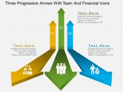 Gf three progressive arrows with team and financial icons powerpoint template