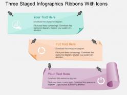 Gg three staged infographics ribbons with icons powerpoint template