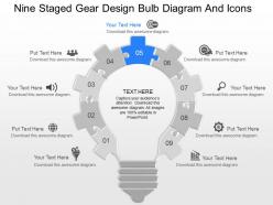 Gi nine staged gear design bulb diagram and icons powerpoint template