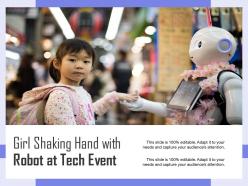 Girl shaking hand with robot at tech event