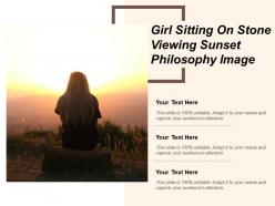 Girl sitting on stone viewing sunset philosophy image