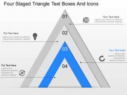 Gj four staged triangle text boxes and icons powerpoint template