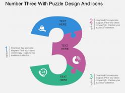 gk Number Three With Puzzle Design And Icons Flat Powerpoint Design