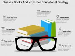 Glasses books and icons for educational strategy flat powerpoint design