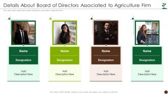 Global Agribusiness Investor Funding Deck Details About Board Of Directors Associated To Agriculture Firm