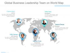 Global business leadership team on world map powerpoint slide themes