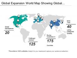Global expansion world map showing global marketplaces and centers