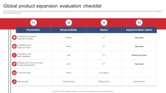Global Product Expansion Evaluation Checklist Product Expansion Steps