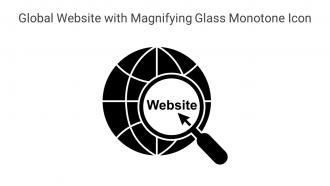 Global Website With Magnifying Glass Monotone Icon In Powerpoint Pptx Png And Editable Eps Format