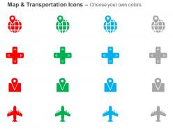 Globe cross gps location air travel ppt icons graphics