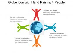 Globe icon with hand raising 4 people