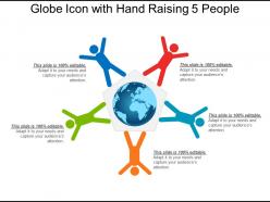Globe icon with hand raising 5 people