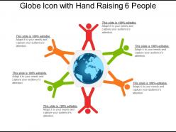 Globe icon with hand raising 6 people