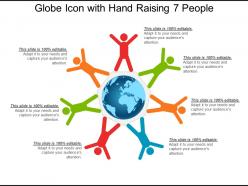 Globe icon with hand raising 7 people