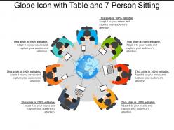 Globe icon with table and 7 person sitting