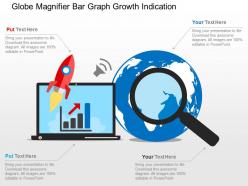 Globe magnifier bar graph growth indication flat powerpoint design