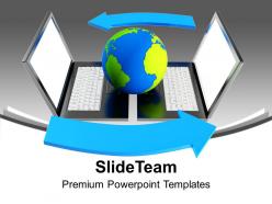 Globe on laptops network internet powerpoint templates ppt themes and graphics 0213