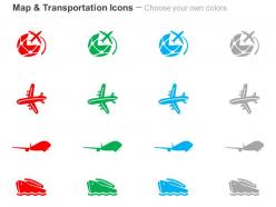 Globe plane ship global travel ppt icons graphics