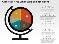 Globe style pie graph with business icons powerpoint slides