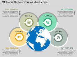 Globe with four circles and icons flat powerpoint design