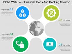 Globe with four financial icons and banking solution flat powerpoint design