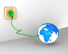 Globe with green plug and connecting socket stock photo