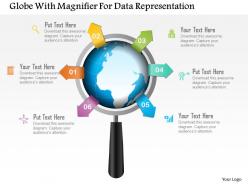 Globe with magnifier for data representation powerpoint template