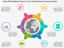 Globe with multiple arrows in circle global business communication flat powerpoint design