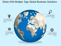 Globe with multiple tags global business solutions flat powerpoint design