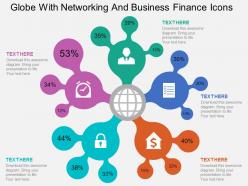 Globe with networking and business finance icons flat powerpoint design