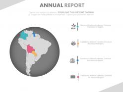 Globe with south america map for annual growth report powerpoint slides