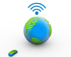 Globe with wi fi symbol for online application stock photo