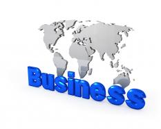 Glossy world map with business stock photo