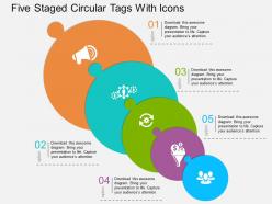 Gm five staged circular tags with icons flat powerpoint design