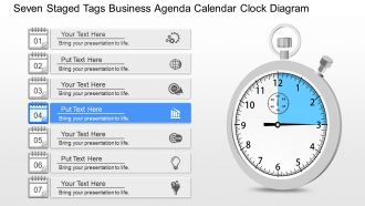 Gm seven staged tags business agenda calendar clock diagram powerpoint template