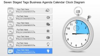 Gm seven staged tags business agenda calendar clock diagram powerpoint template
