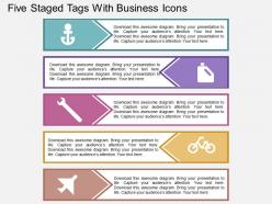 Gn five staged tags with business icons flat powerpoint design