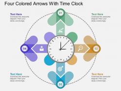 Go four colored arrows with time clock flat powerpoint design