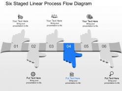 Go six staged linear process flow diagram powerpoint template