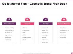 Go to market plan cosmetic brand pitch deck investor pitch presentation for cosmetic brand