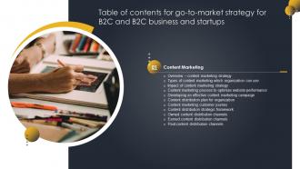 Go To Market Strategy For B2c And B2c Business And Startups For Table Of Contents