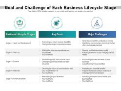 Goal and challenge of each business lifecycle stage