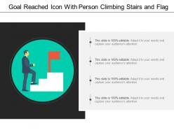 Goal reached icon with person climbing stairs and flag